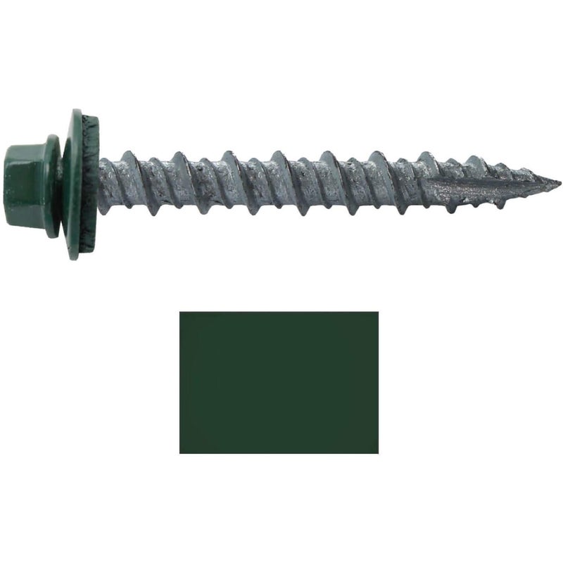 Jake Sales Metal ROOFING SCREWS: (250) 10 x 1-1/2" Forest/Ivy Green Hex Head Sheet Metal Roof Screw. Self starting metal to wood siding screws. EPDM washer. Colored head - Image 2